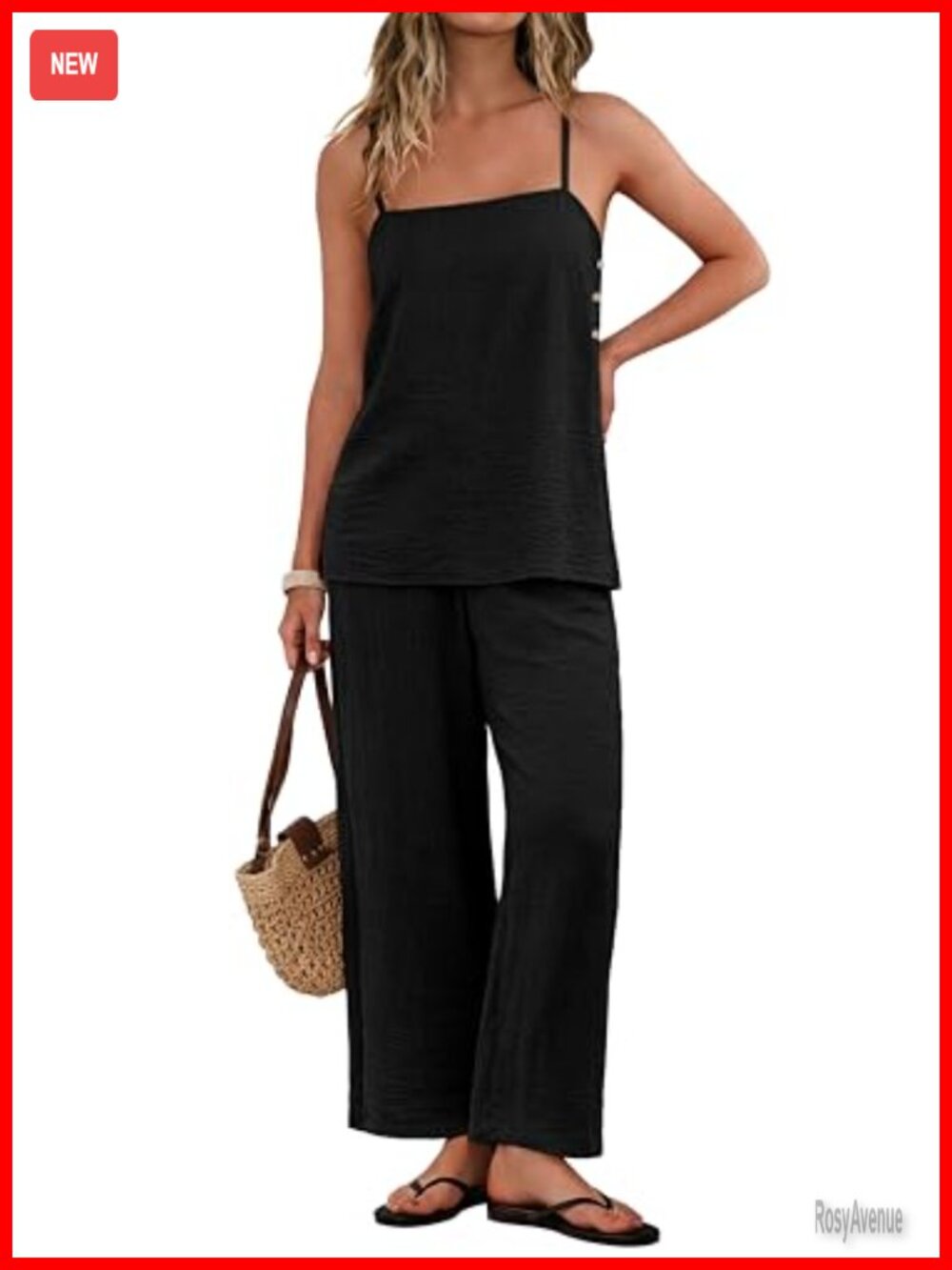 2 Piece Lounge Set Spaghetti Strappy Tank Top Long Pants Pockets Matching Sets